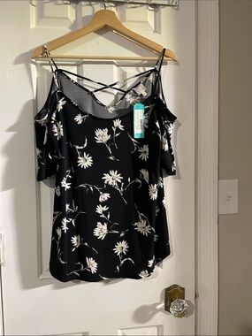 Kaileigh Black Floral Cold-Shoulder Crisscross Camisole Top NWT XL